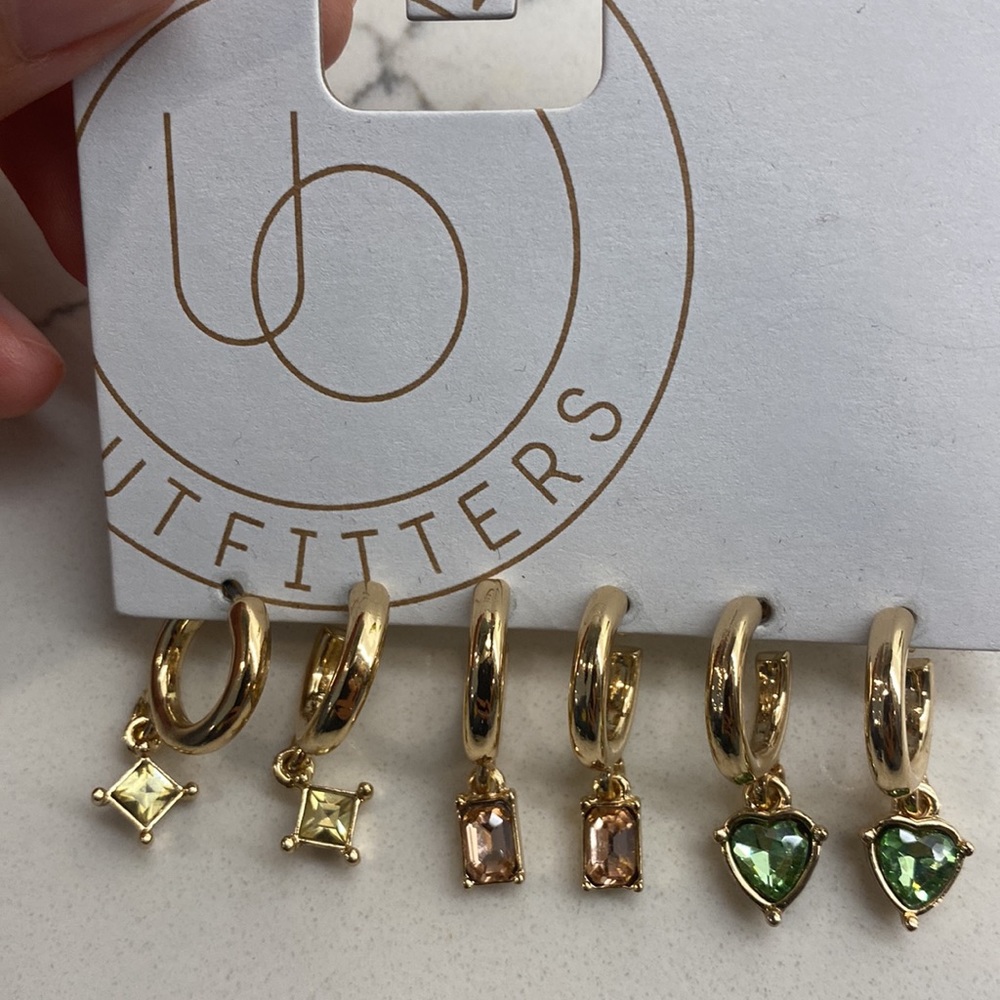 Pack of Gold Hoops with Gem Charms - Picture 2 of 4